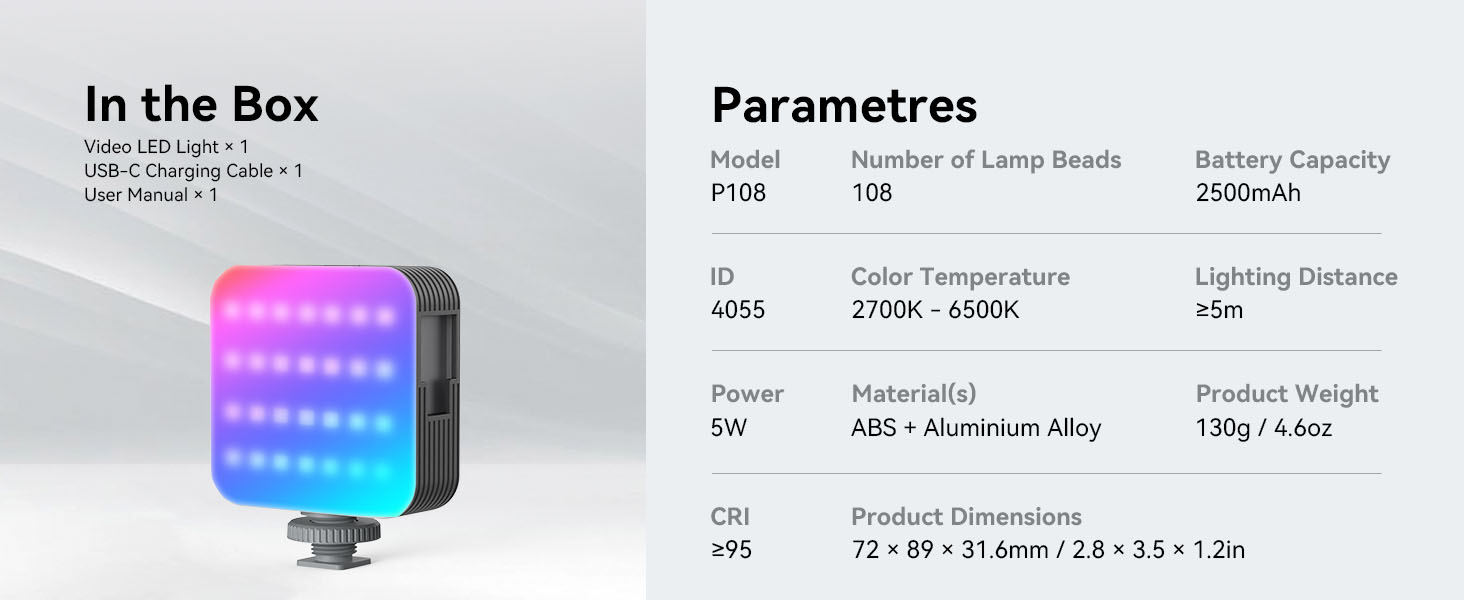 rgb video light led on camera photography lighitngportable mini panel