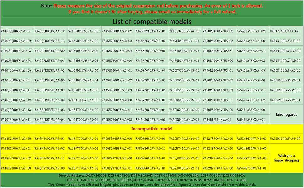 DC97-05280W Washer Suspension Rod kit Compatible for Samsung Washer Mame Assy Damper by OEM