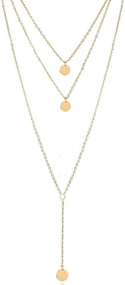Fdesigner Fashion Layered Long Necklace Coin Pendant Necklaces Chain Charm Necklace Jewelry for Women and Girls (Gold)