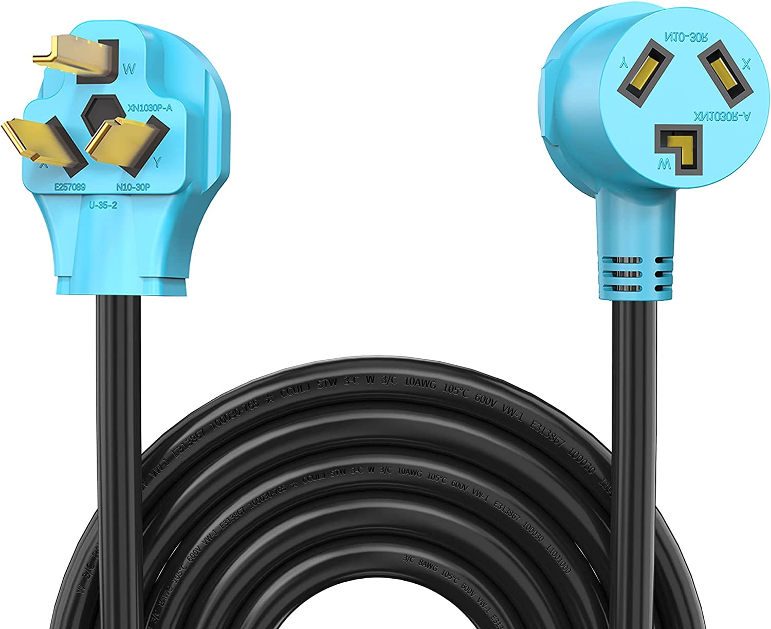 CircleCord 3 Prong 10 Feet Dryer/EV Extension Cord, 30 Amp NEMA 10-30P to 10-30R, Use for Electric Clothes Dryer Power Extension and Level 2 EV Charging, 125V/250V STW 10 Gauge, ETL Listed