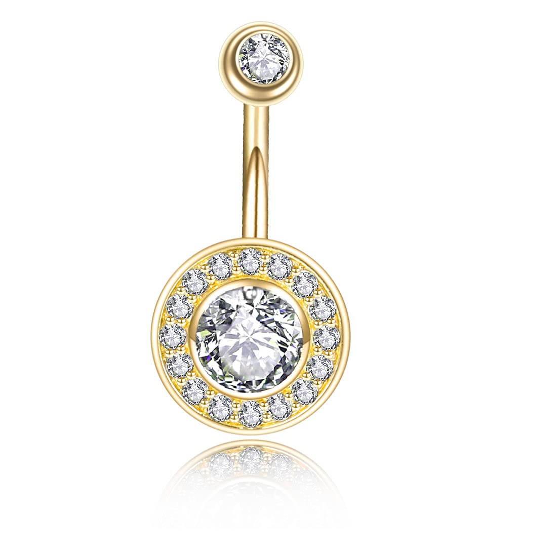 0.5CT-1.0CT GIA H-VS1 Round Shaped Diamond Belly Button Ring, Halo Navel Ring, Luxury Body Jewelry, Piercing, Sexy Jewelry, 3 Gold Colors Available, Wholesale Available