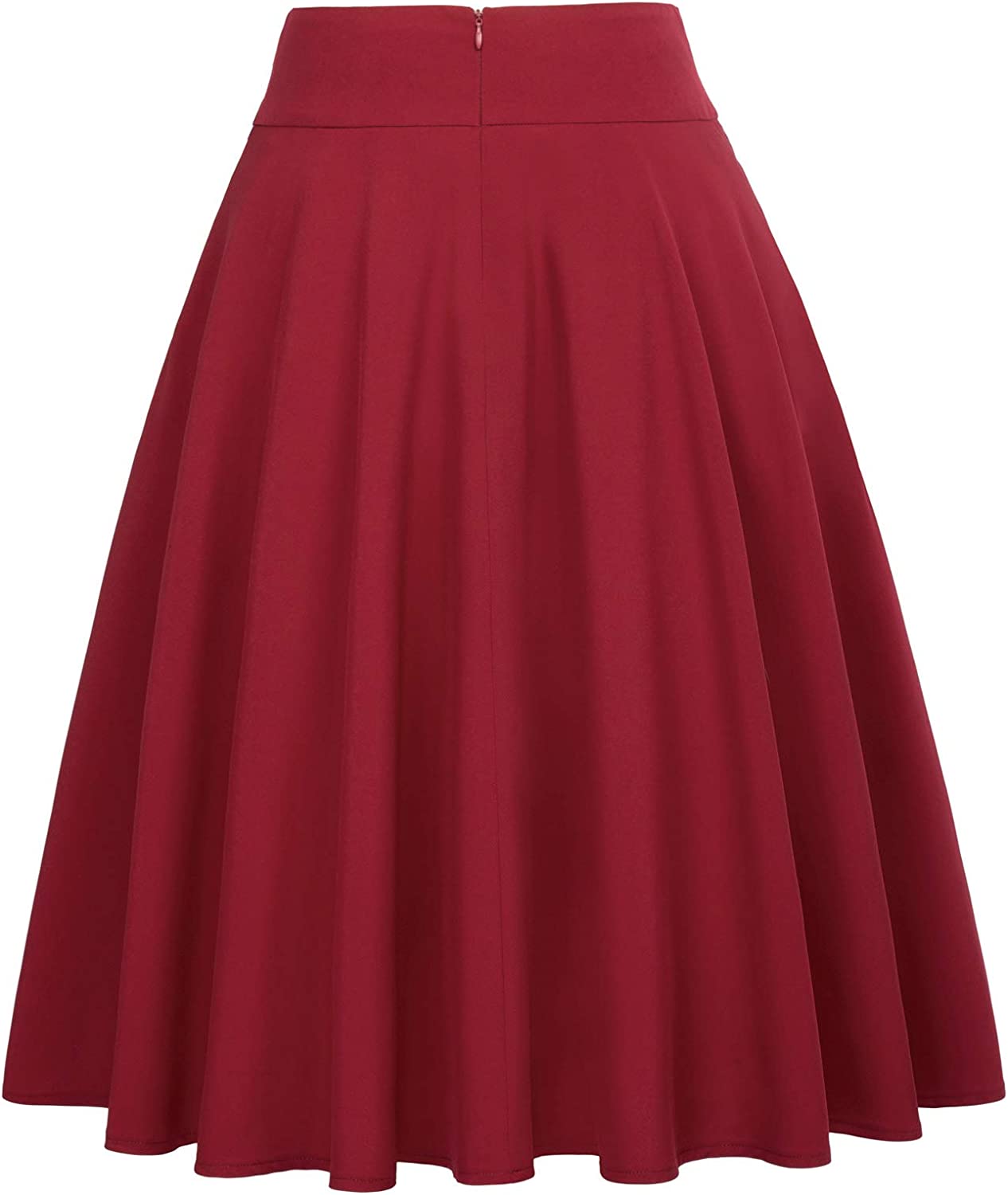 Belle Poque Women&#39;s High Waist A-Line Pockets Skirt Skater Flared Midi Skirt