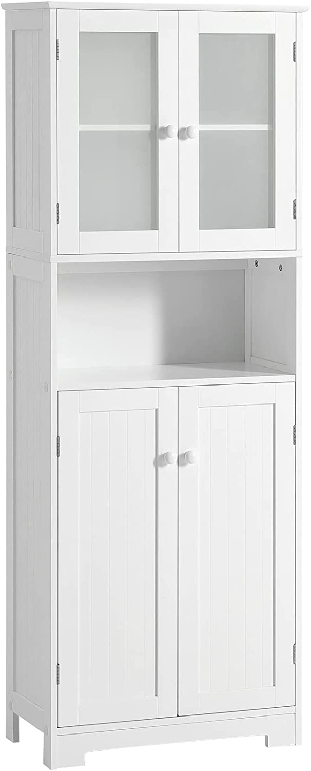 Tiptiper Tall Bathroom Storage Cabinet， Large Floor Cabinet with Open Compartments and 2 Cabinets with Doors， 64” Height Freestanding Linen Tower Cabinet， for Home Kitchen， Living Room， White