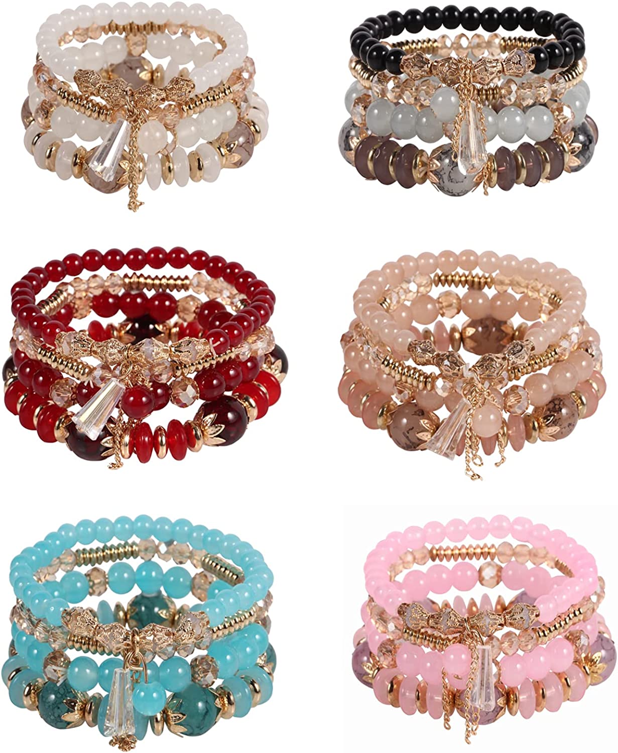 Solosoya Bohemian Boho Stackable Bracelets for Women Set, Girls Stretch Multilayer Stack Beads Colorful Beaded Charm Bracelets Girl Handmade Jewelry