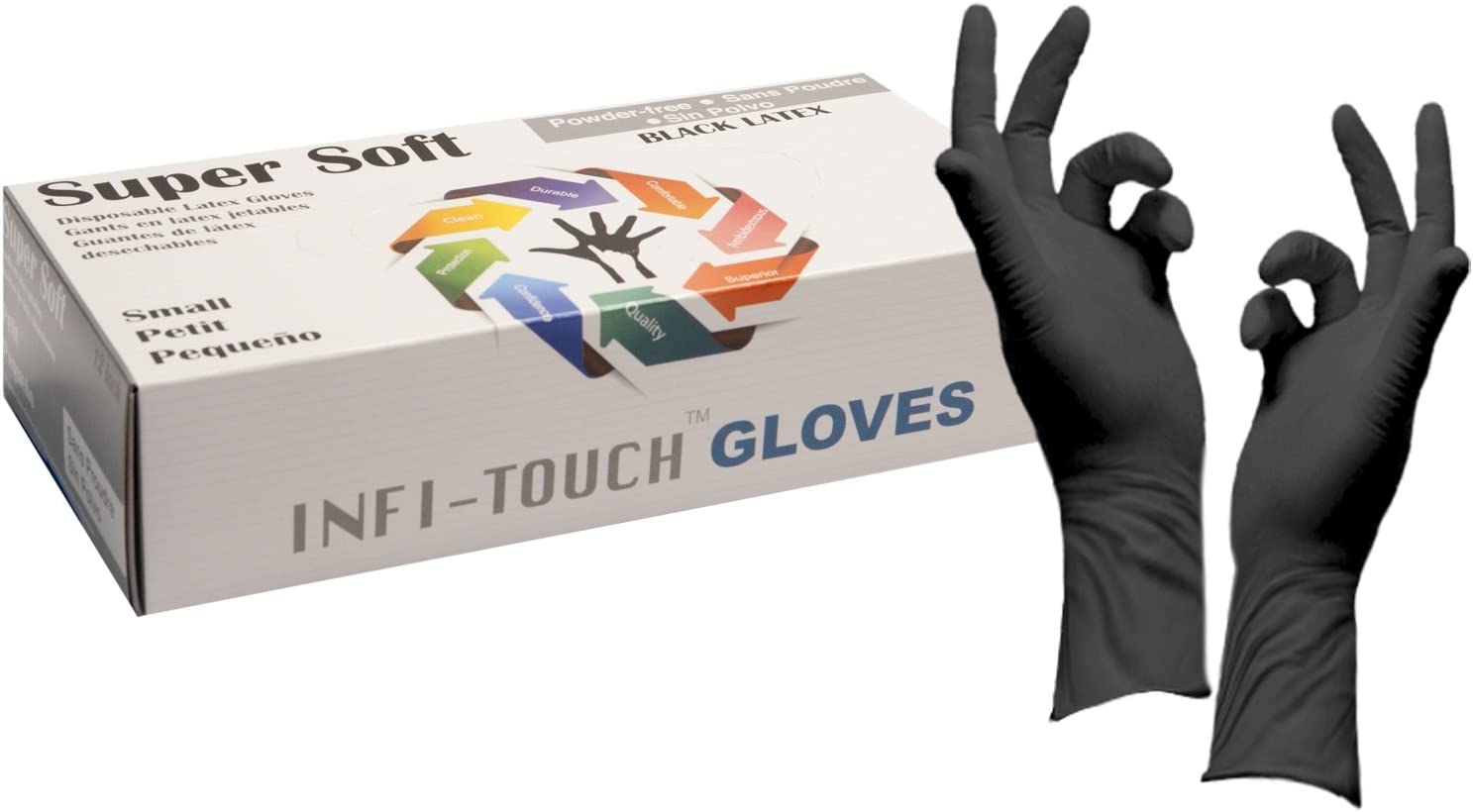 Infi-Touch 8mil Thickness Black Latex 12" Length Disposable Gloves, Small (50 Count)