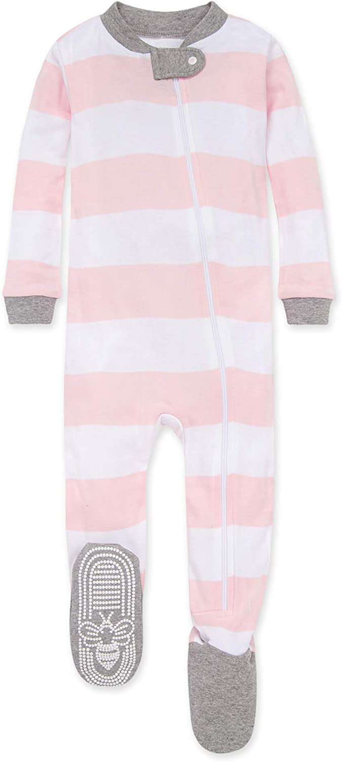 Burt's Bees Baby Baby Girls Sleeper Pajamas, Zip Front Non-Slip Footed Sleeper PJs, 100% Organic Cotton