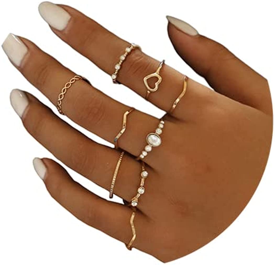 GRAEEN Knuckle Rings Index Finger Rings Hollow Love Rose Gold Ring Sets for Women and Girls