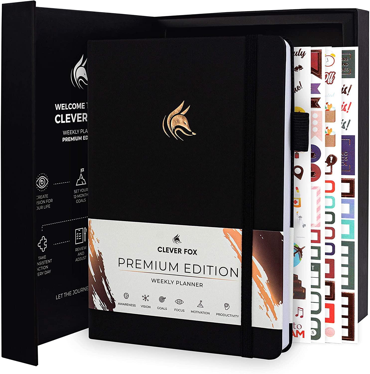 Clever Fox Planner Premium Edition – Undated Luxurious Weekly & Monthly Planner to Increase Productivity and Hit Your Goals – Organizer – Start Anytime, A5, Lasts 1 Year, Black (Weekly)