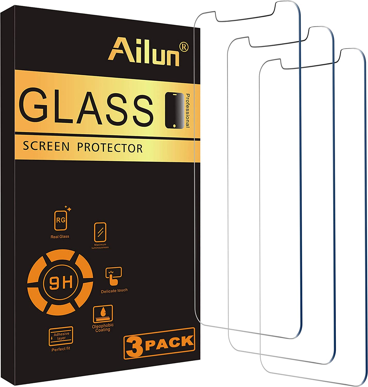 Ailun for Apple iPhone 11 Pro/iPhone Xs/iPhone X Screen Protector,3 Pack,5.8 Inch Display,Tempered Glass 2.5D Edge Work Most Case[NOT for iPhone 11,6.1 inch]