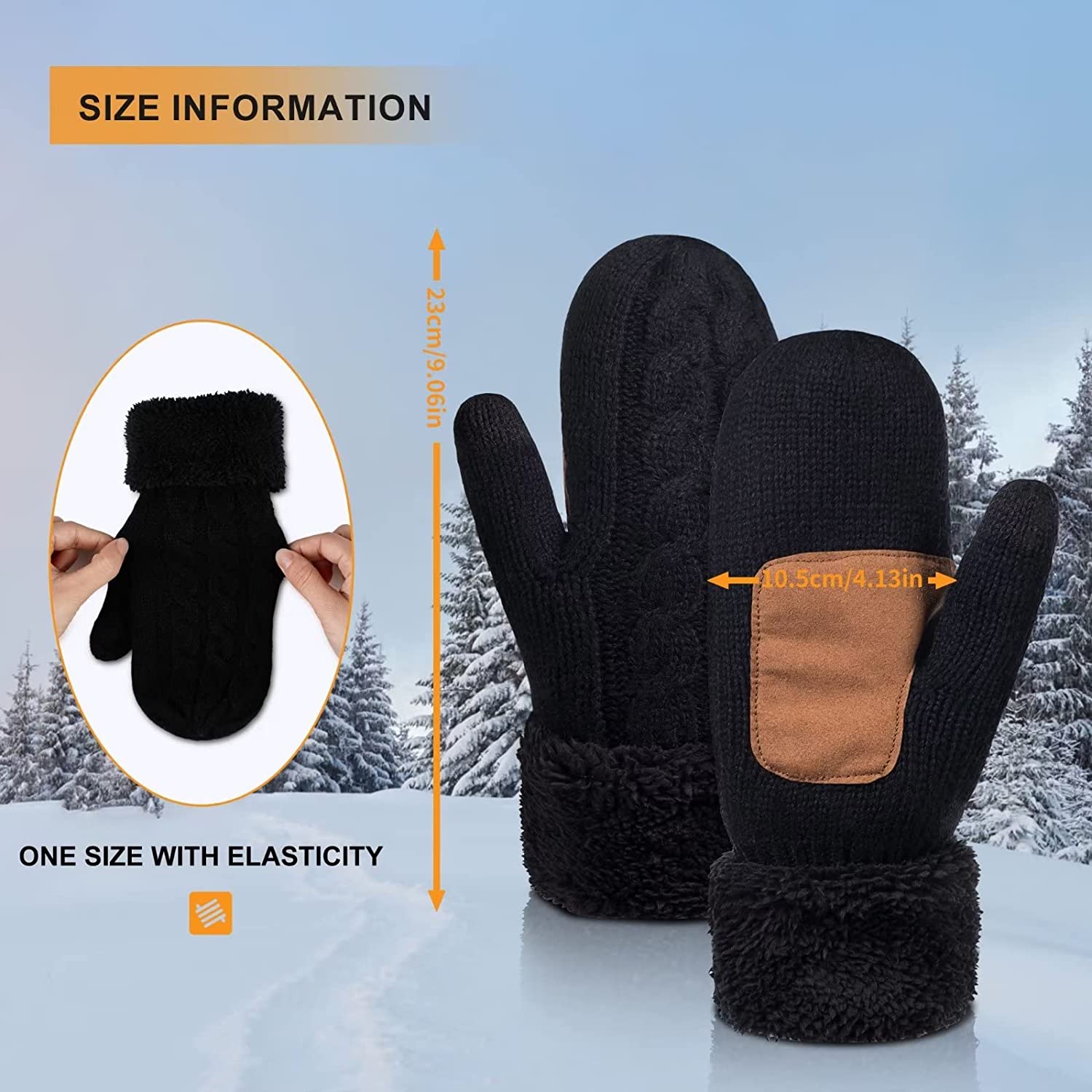 Mittens for Women Cold Weather， Womens Mittens Wool Knit Warm Thermal Fleece Lined， Winter Gloves with Touchscreen Fingers