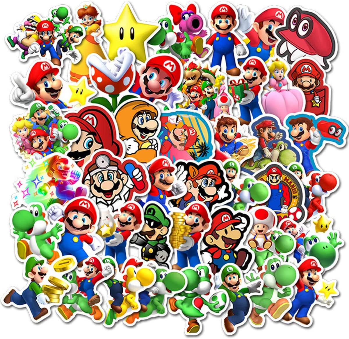 jjlin Super Mario Bros Stickers for Water Bottles 50 Pack Cute,Waterproof,Aesthetic,Trendy Stickers for Teens,Girls Perfect for Waterbottle,Laptop,Phone,Travel Extra Durable Vinyl (Mario )
