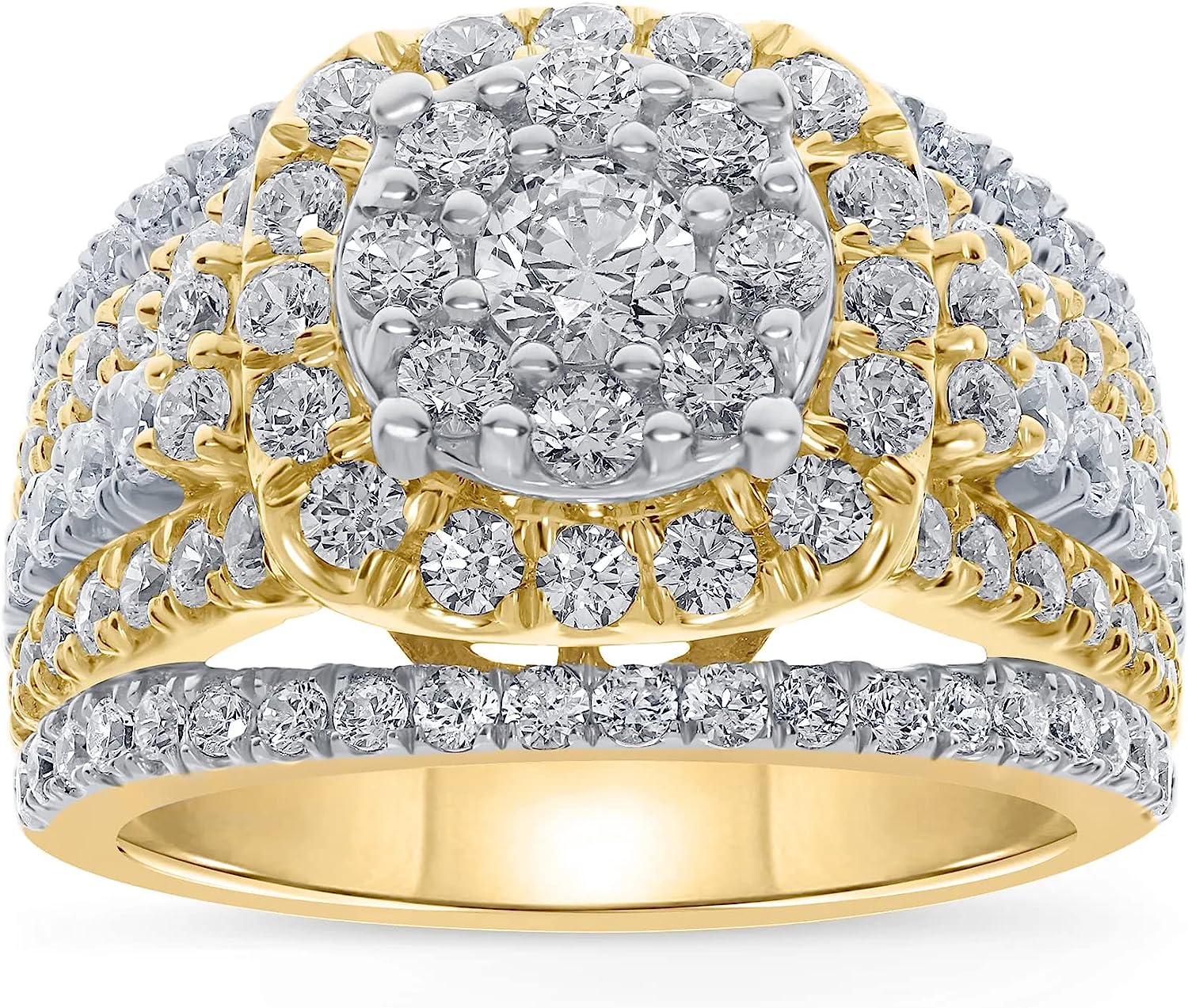 Wholesale Diamonds 10K Yellow Gold 3 Carat Real Diamond Engagement Ring Wedding Bridal Ring Fine Diamond Jewelry (3 Ct, H-I Color, I1-SI2 Clarity), Size 7, RG07438