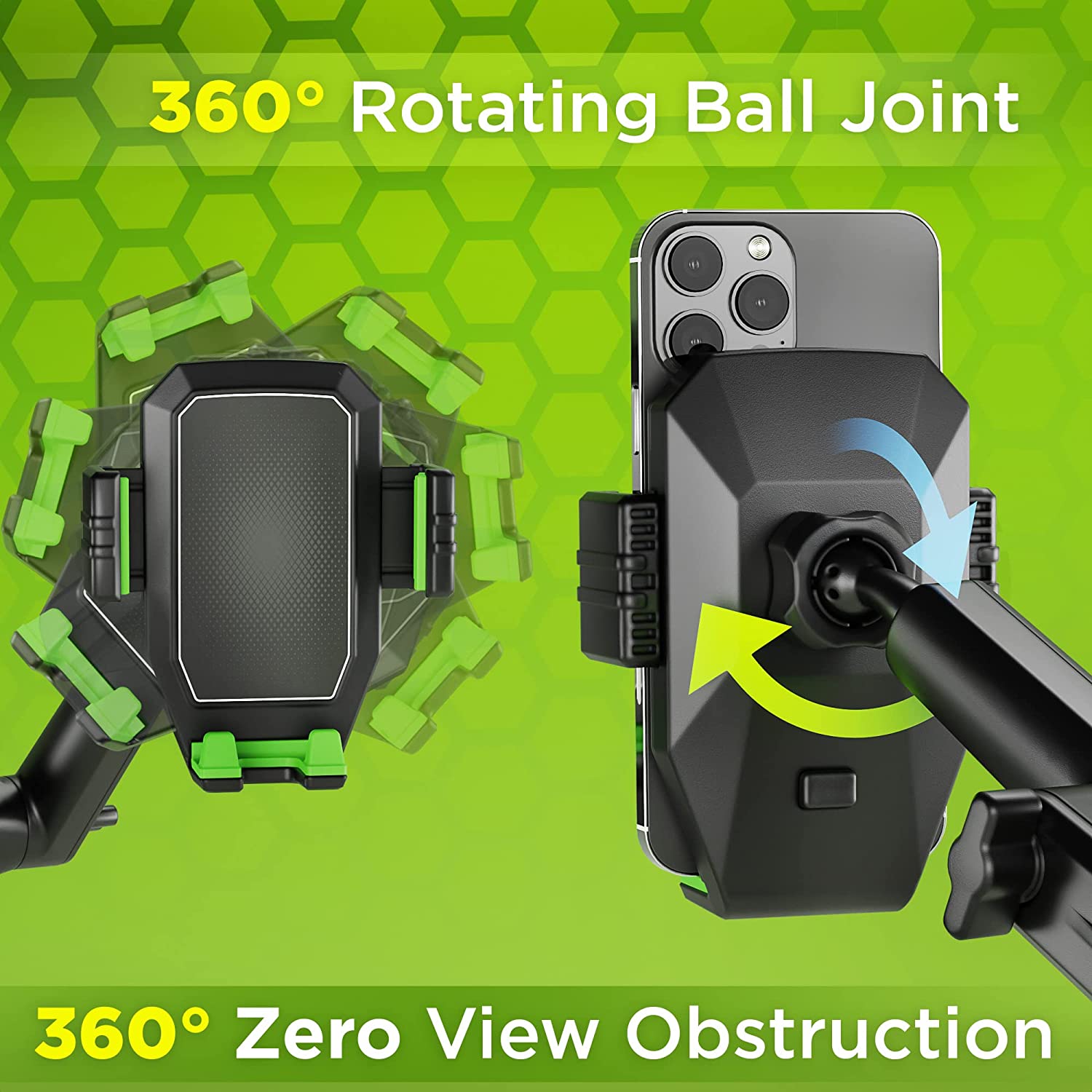 Truckules Truck Phone Holder Mount Heavy Duty Cell Phone Holder for Truck Dashboard Windshield 16.9" Long Arm, Super Suction Cup & Stable, Compatible with iPhone & Samsung, Green, Commercial Truck