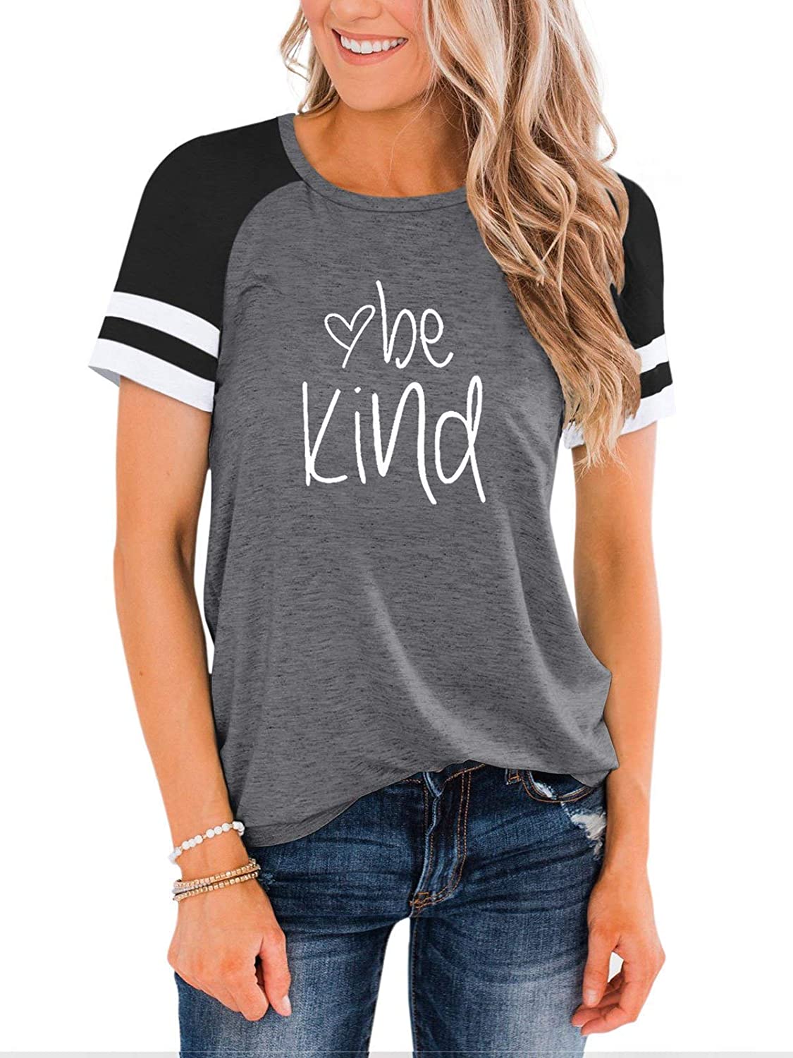 IHOT Womens Color Block Short Sleeve Crew Neck Loose Fit Workout Top Casual Tunic Tops Athletic T Shirt