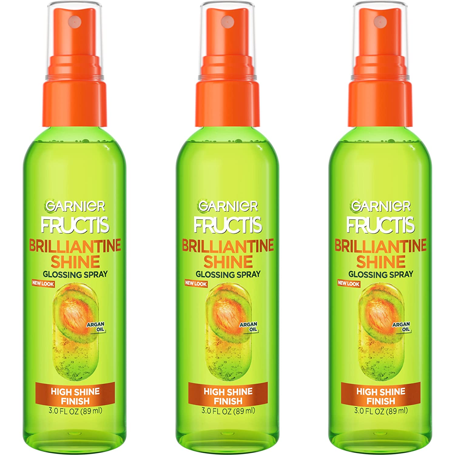 Garnier Fructis Style Brilliantine Shine Glossing Spray for High Shine Finish, Argan Oil, 3 Fl Oz, 3 Count (Packaging May Vary)