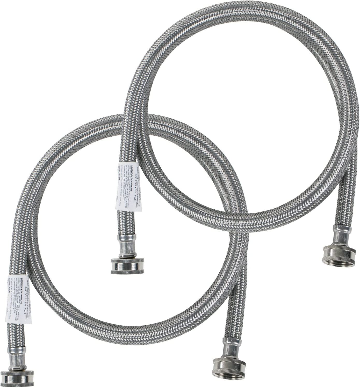 Certified Appliance Accessories Washing Machine Hoses (2 Pack), Hot and Cold Water Supply Lines, 4 Feet, PVC Core with Premium Braided Stainless Steel, Silver/Pewter, 161888