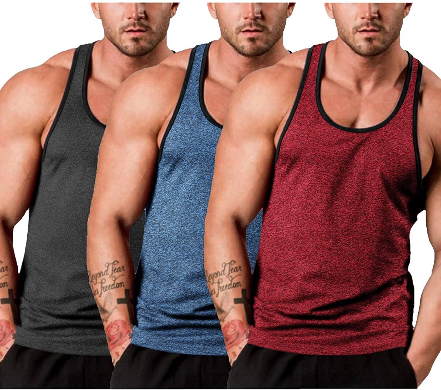 COOFANDY Men's 3 Pack Gym Tank Tops Y-Back Workout Muscle Tee Sleeveless Fitness Bodybuilding T Shirts