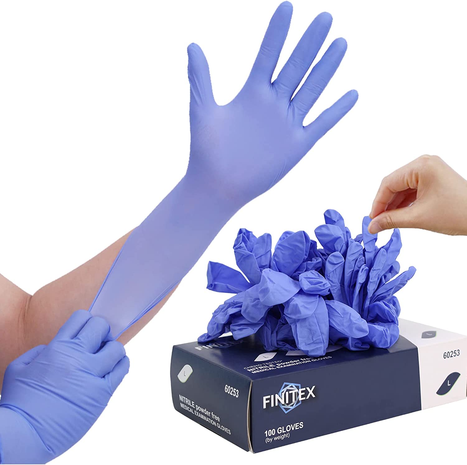 FINITEX Nitrile Disposable Gloves Medical Exam Gloves - 100 PCS Blue Latex-free Examination Chemo Food Gloves