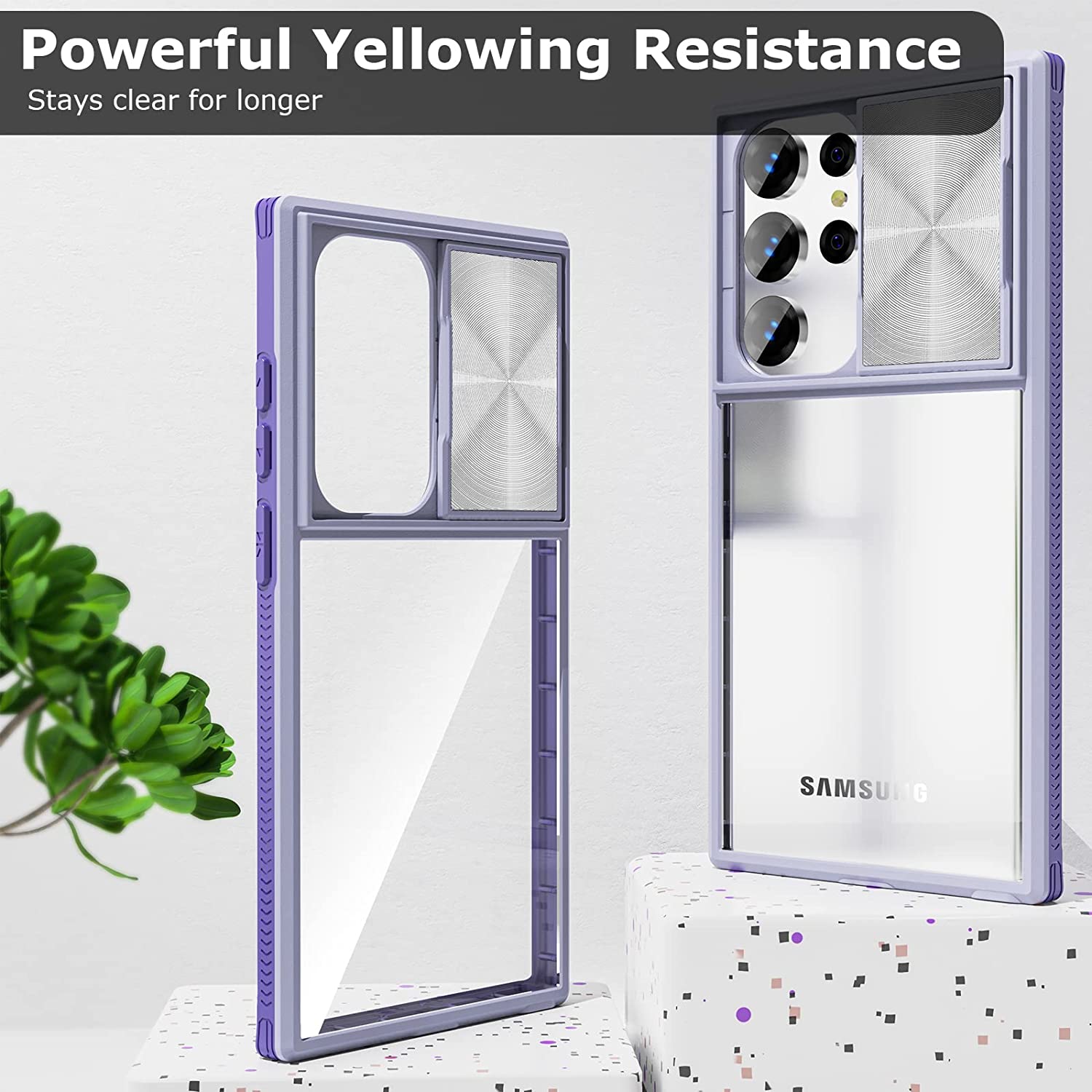 QMCase for Samsung Galaxy S23 Ultra Case with Slide Camera Cover, Clear Slim Fit Shockproof Protective Camera Cover Protection Case for S23 Ultra 5G 6.8 inch 2023(Purple)