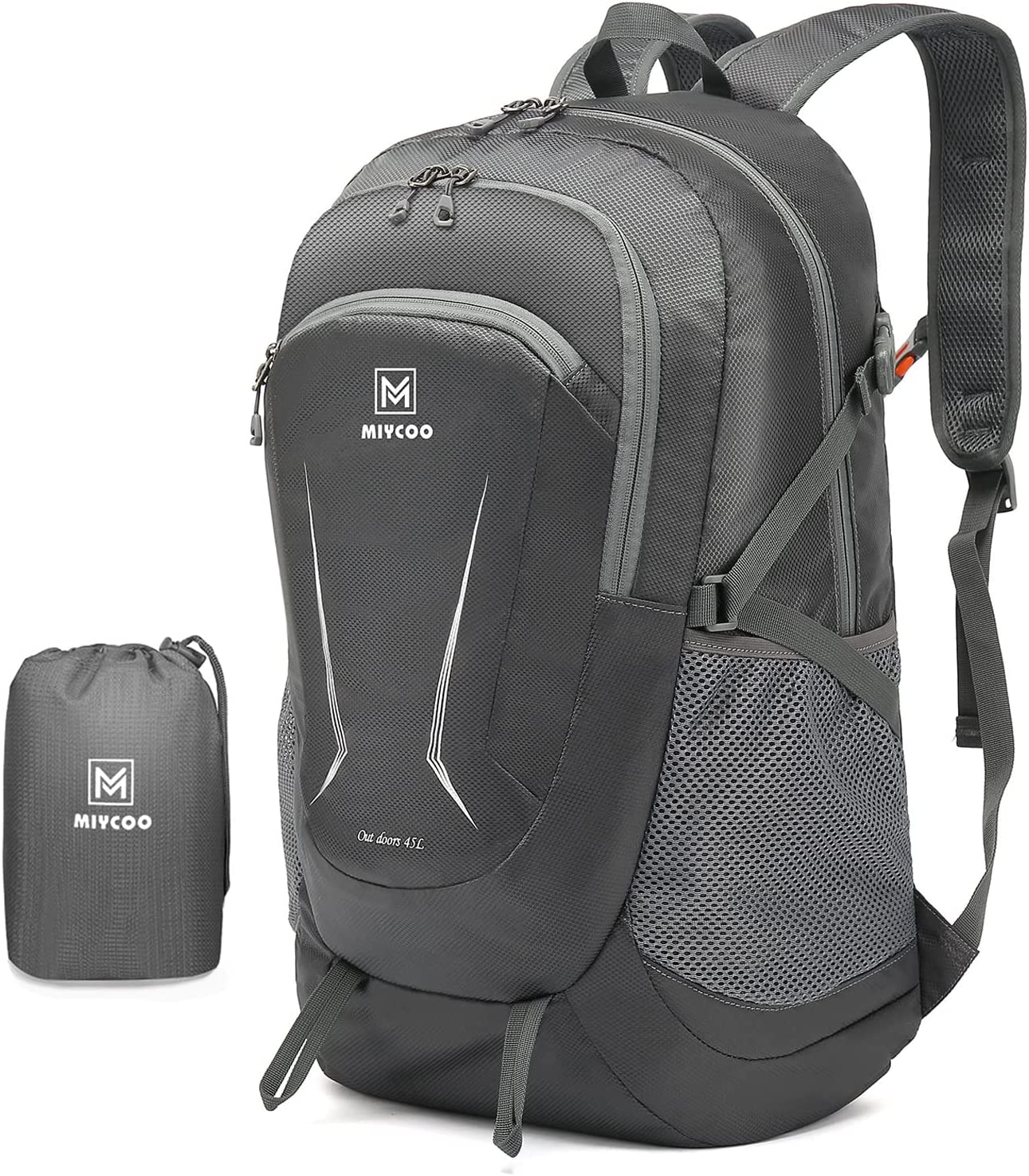 MIYCOO Lightweight Backpack for Men Women - Packable Hiking Travel Backpack - Foldable Outdoor Camping Waterproof Daypack Grey