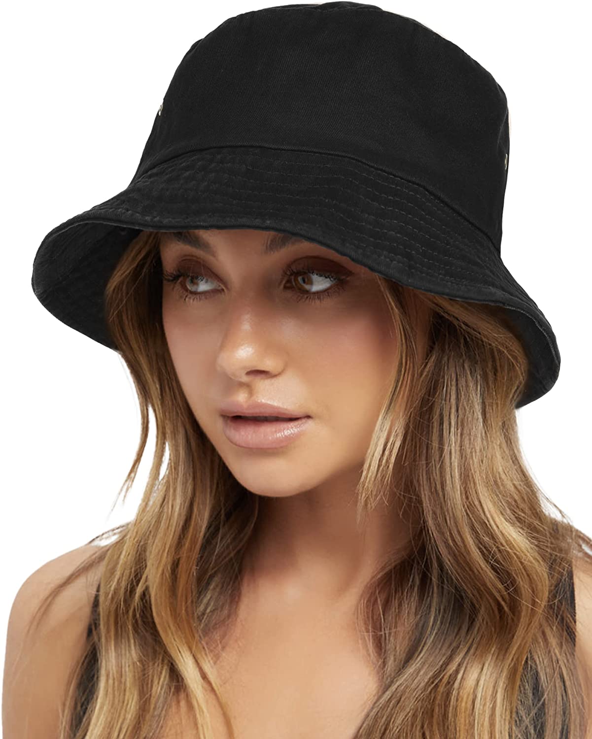 FURTALK Bucket Hats for Women Washed Cotton Packable Summer Beach Sun Hats Mens Womens Bucket Hat with Strings for Travel