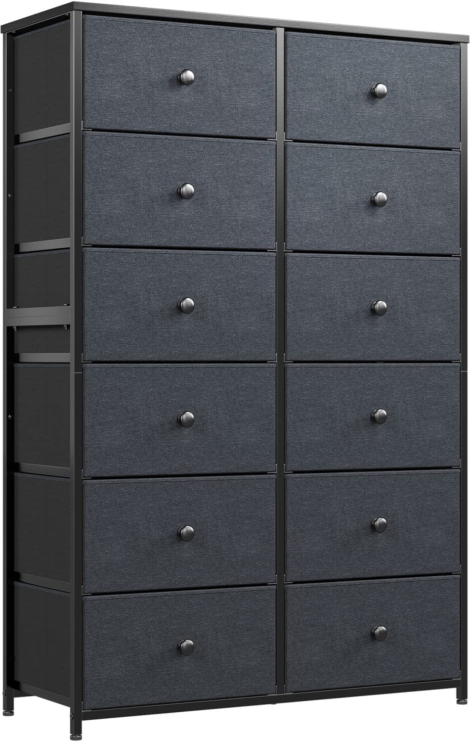 EnHomee 12 Drawer Dresser, Tall Dresser for Bedroom, Black Dresser & Chest of Drawers, Large Dressers Tall Chest of Drawer for Bedroom Closet Dresser with Wood Top and Metal Frame,34.6"Lx11.8"Wx52.3"H