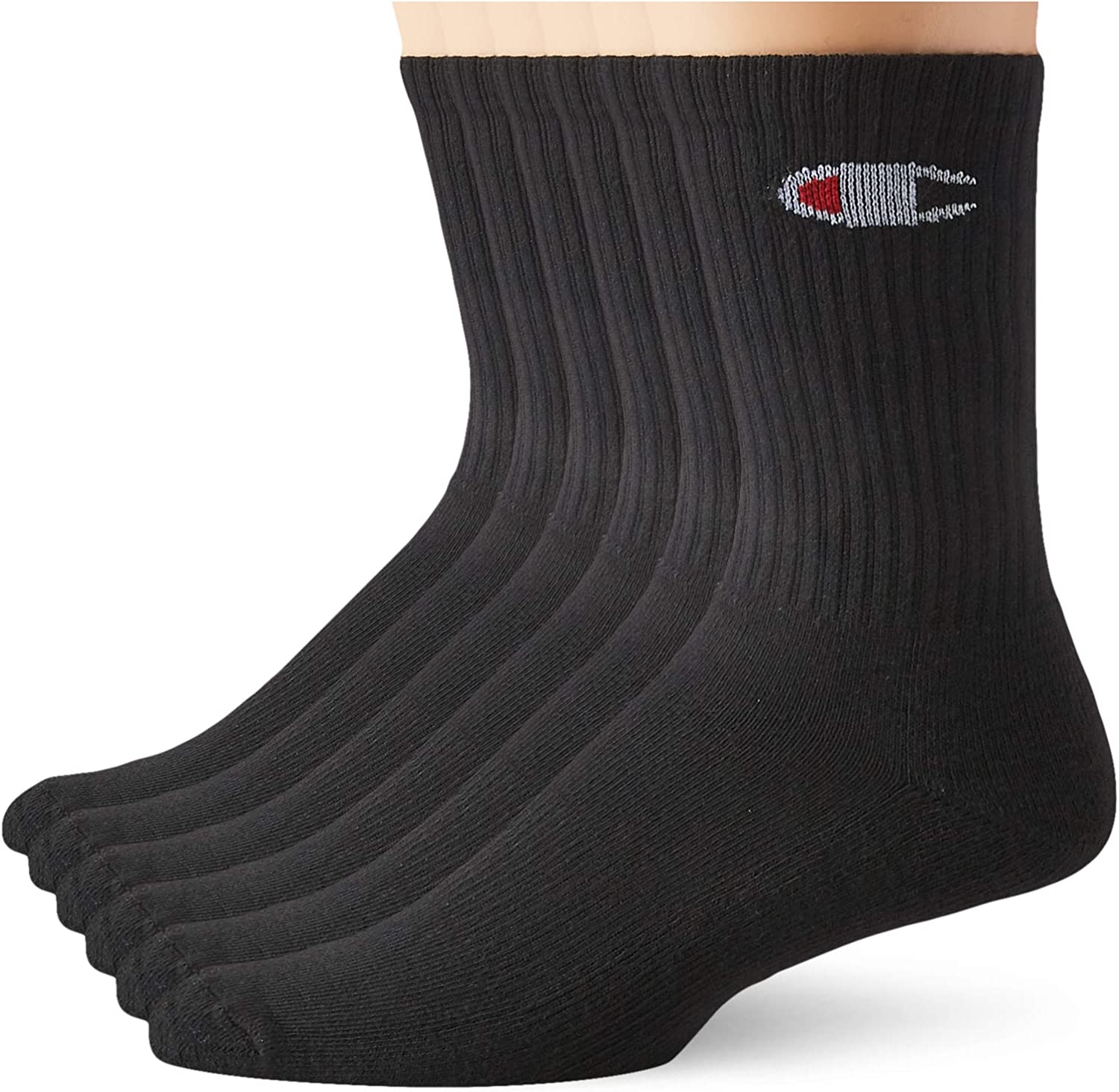 Champion Mens Double Dry Moisture Wicking Logo 6 Or 12 Pack Crew Socks