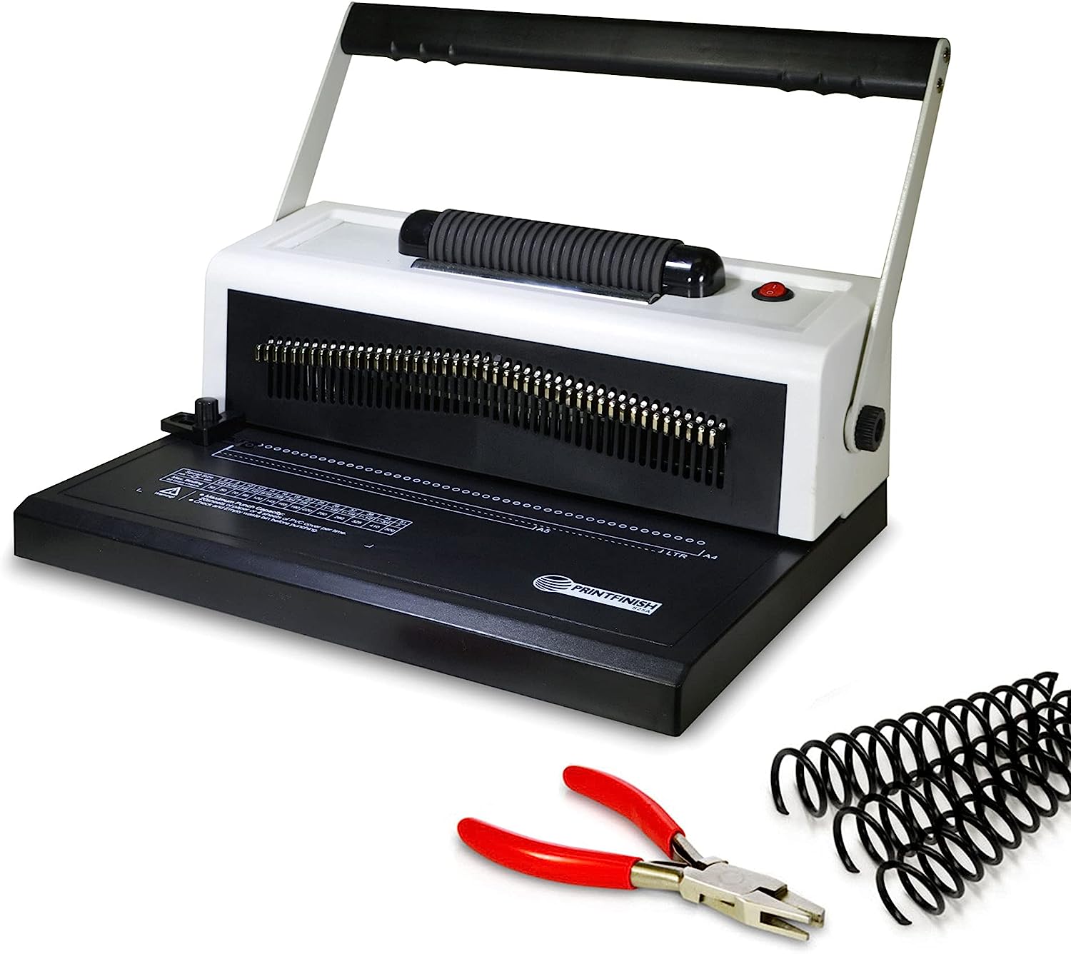 PrintFinish Coilbind S25A Upgraded Spiral Coil Binding Machine - with Electric Coil Inserter - Professionally Bind Presentations Documents - Free Crimper Free Box of 100 Plastic coils - 4 to 1 Pitch