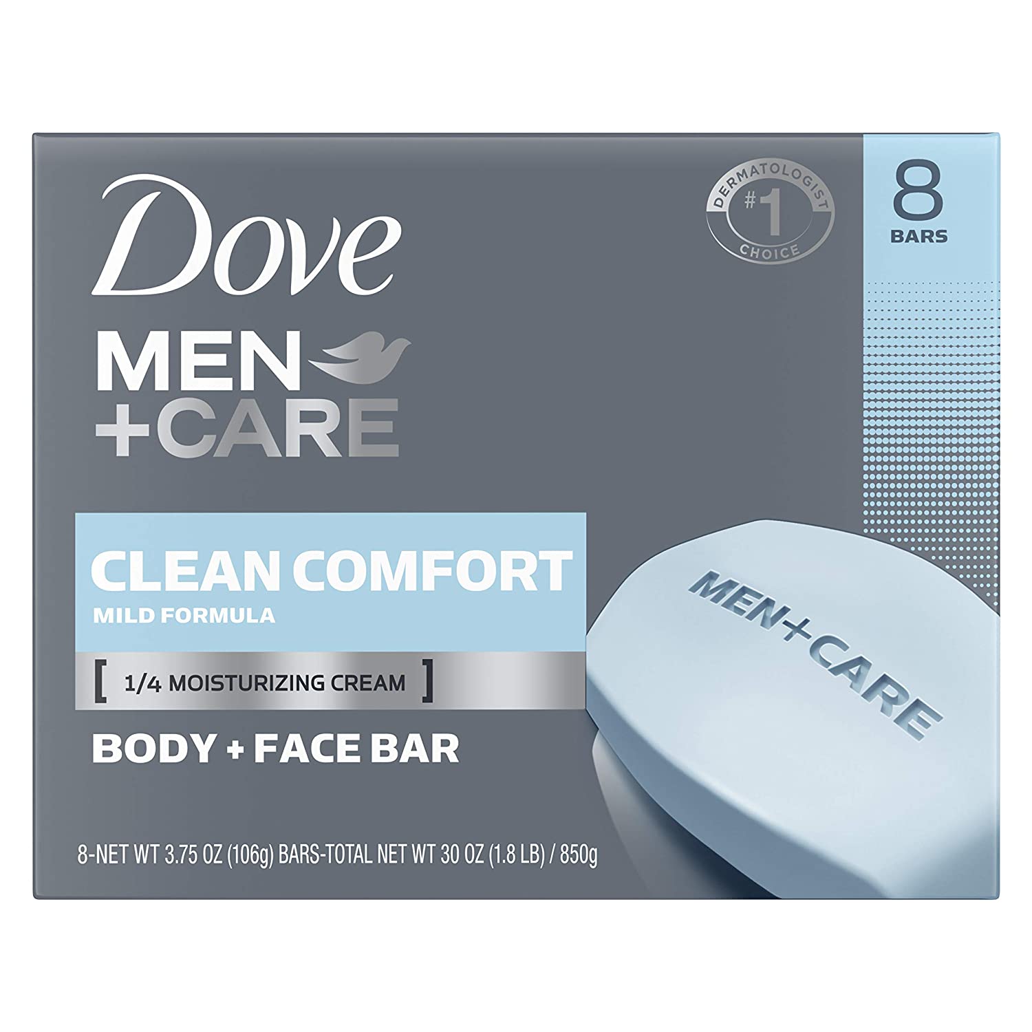 DOVE MEN + CARE Body and Face Bar To Clean and Hydrate Skin Body and Facial Cleanser More Moisturizing Than Bar Soap 3.75 oz 8 Bars, Pack of 9
