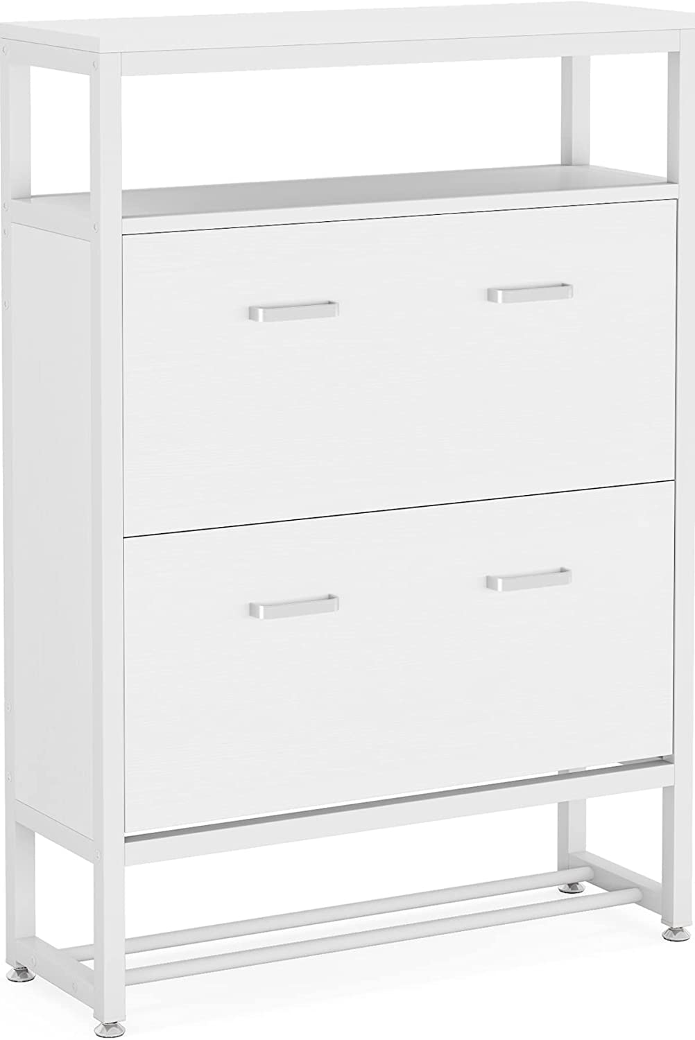 Tribesigns Tipping Bucket Shoe Cabinet， Shoes Cabinet Storage with Flip Drawer for Entryway 20 Pair Modern Shoes Rack Storage Organizer for Sneakers Heels Boots Slippers， White