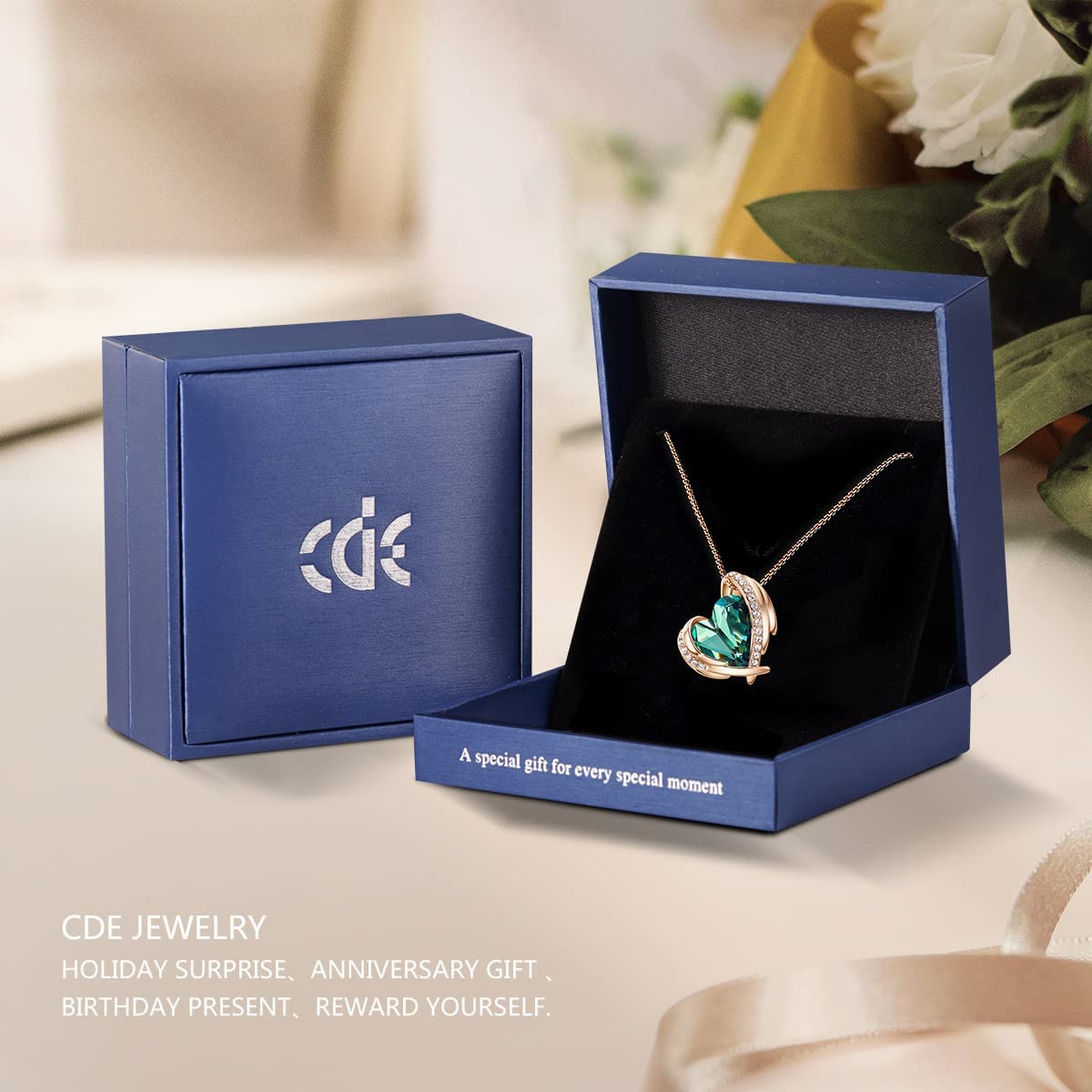 CDE Love Heart Pendant Necklaces for Women Silver Tone Rose Gold Tone Crystals Birthstone Christmas Jewelry Gifts for Women Mother's Day Birthday/Anniversary Day