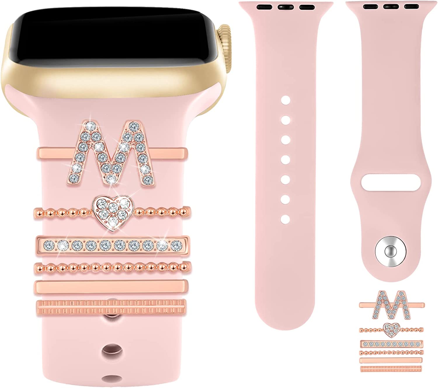 Watch Band Charms for Apple Decorative Ring Loops Smart Watch 38mm 40mm 41mm 42mm 44mm 45mm for Women Compatible with iWatch Series 7 6 5 4 3 2 1 SmartWatch Band Accessories Diamond Jewelry