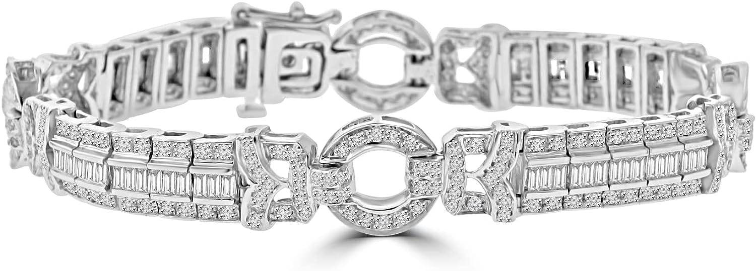 Madina Jewelry 7.27 ct Ladies Baguette and Round Cut Diamond Tennis Bracelet In Channel and Pave Setting
