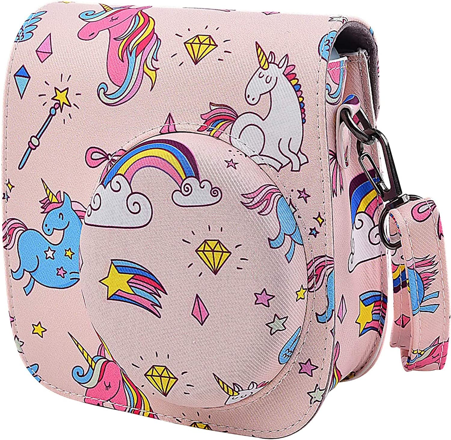 Protective & Portable Case Compatible with fujifilm for instax Mini 11/9 /8/8+ Instant Film Camera with Accessory Pocket and Adjustable Strap - Rainbow&Unicorn by SAIKA