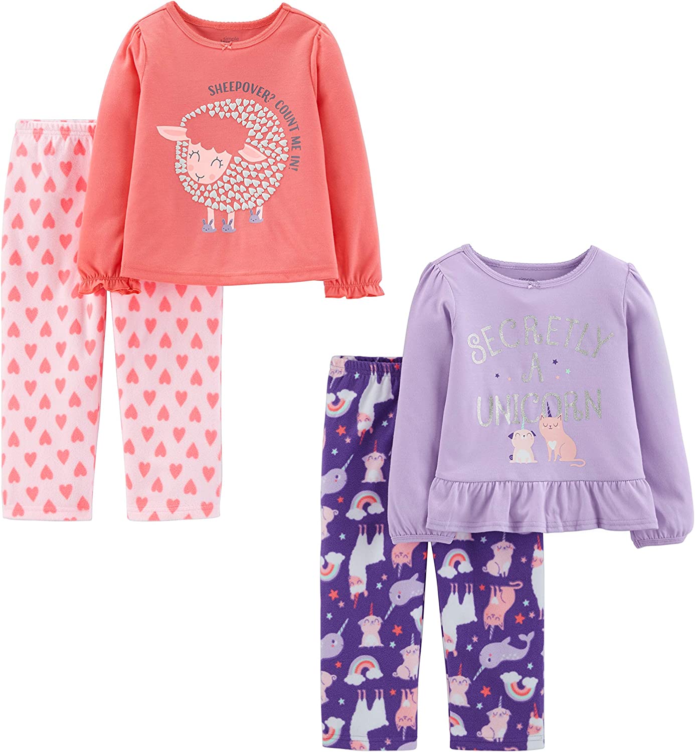 Simple Joys by Carter's Toddlers and Baby Girls' 4-Piece Fleece Pajama Set (Poly Top & Fleece Bottom)