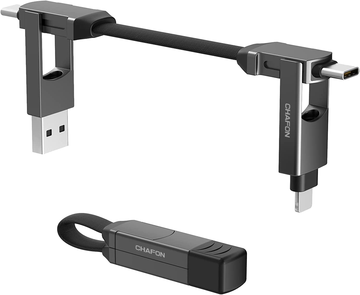 CHAFON Multi Charging Cable Short,Travel Portable Magnetic Keyring 5 in 1 USB Charger Data Cord,PD 60W USB A/C to Type C,Micro USB Connectors Compatible with Cell Phones Tablets Power Bank