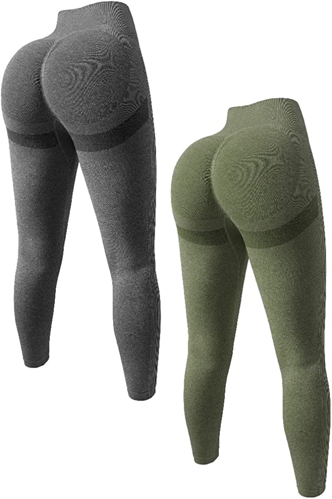 OQQ Women's 2 Piece Butt Lifting Yoga Leggings Workout High Waist Tummy Control Ruched Booty Pants