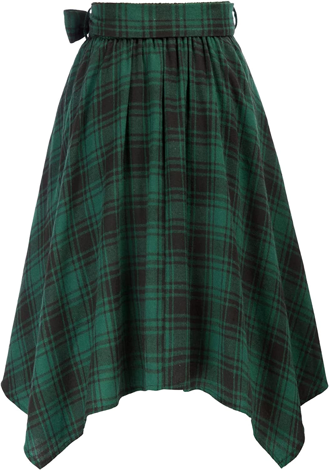 Belle Poque Women's Plaid Skirt A-Line Flared High Waisted Skirt with Pockets