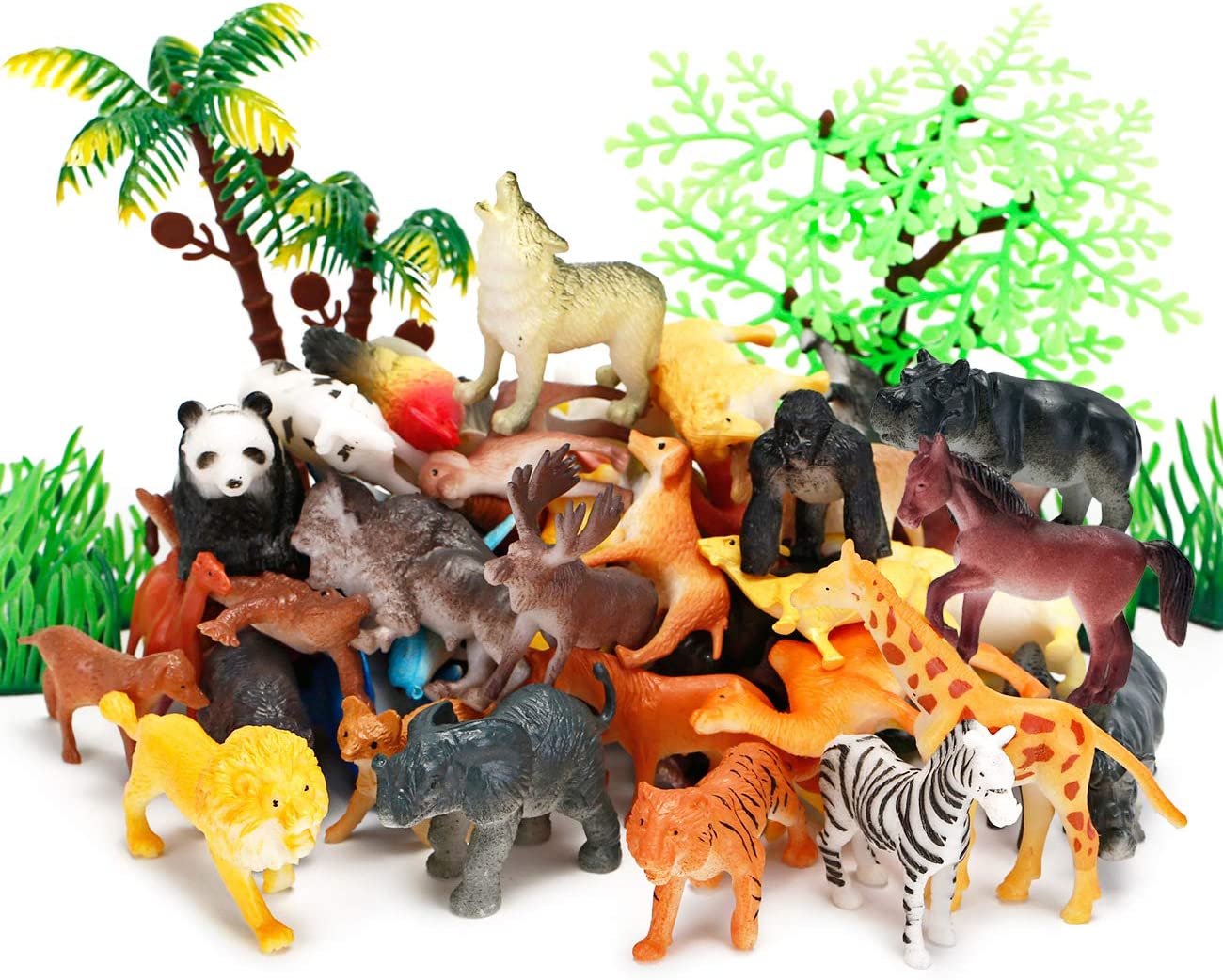 Animal Figurines Toys, 52 Pcs Small Mini Realistic Safari Zoo Plastic Animals Figures Learning Educational Toy Set for Kids Toddlers Jungle Wild Forest Animals Playset Cupcake Topper