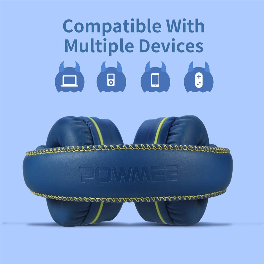 POWMEE M1 Kids Headphones Wired Headphone for Kids，Foldable Adjustable Stereo Tangle-Free，3.5MM Jack Wire Cord On-Ear Headphone for Children (Blue)