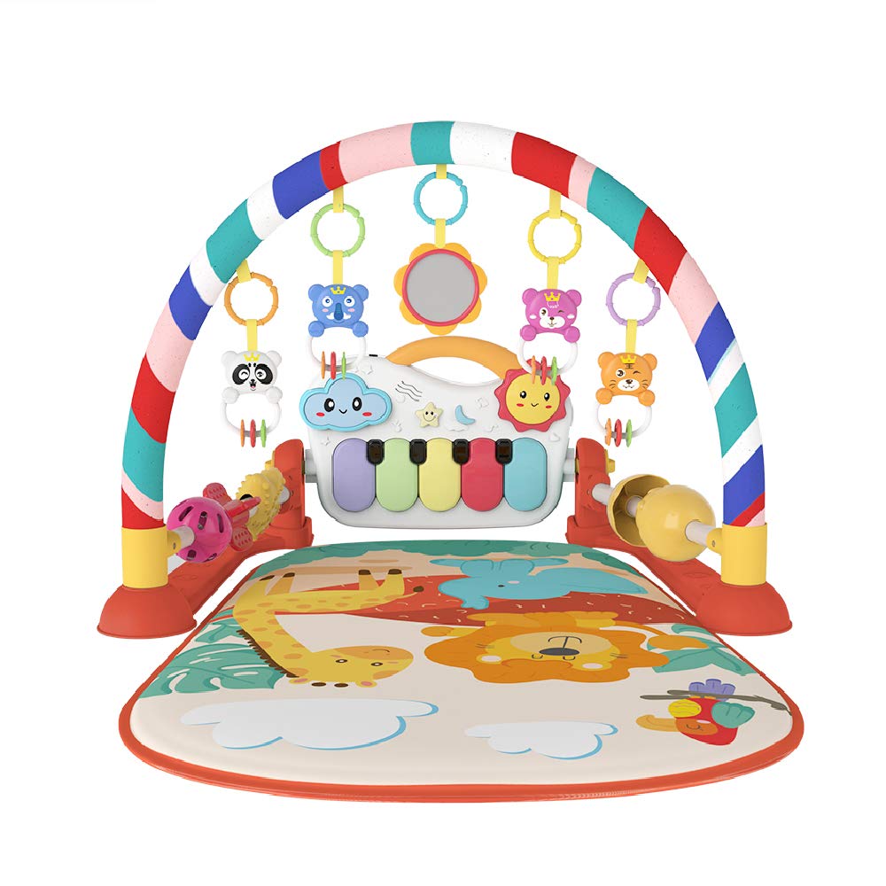 Eners Baby Gyms Play Mats Musical Activity Center Baby Piano Gym Mat Tummy Time Padded Mat for Newborn Toddler Infants(Red)