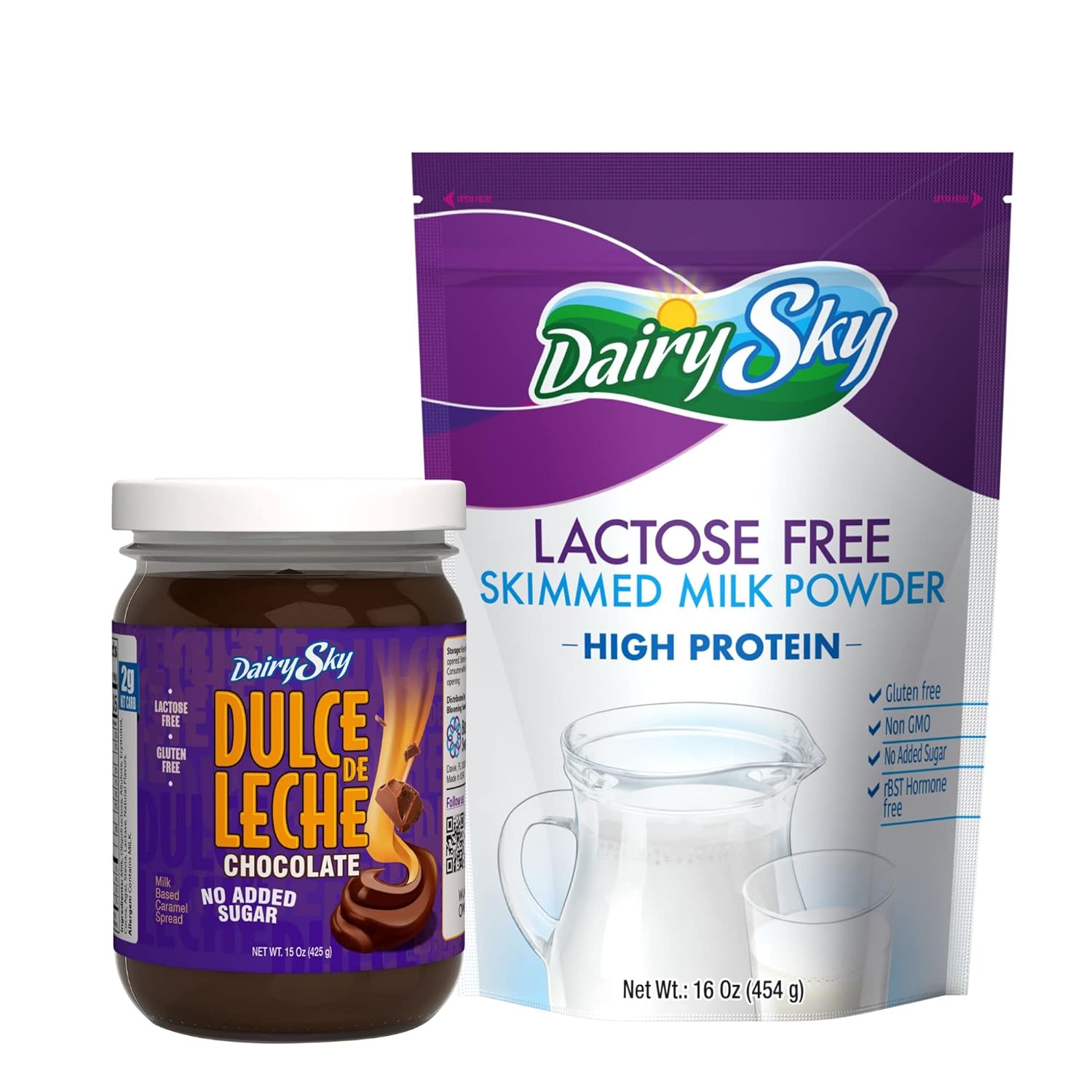 DairySky Dulce de Leche Sabor a Chocolate & Lactose Free Milk Powder 16oz