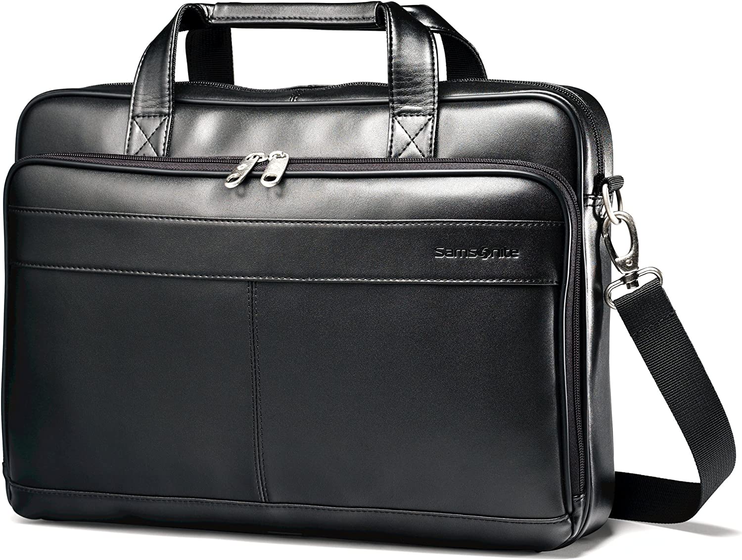 Samsonite Leather Slim Briefcase, Black, 16 Inch