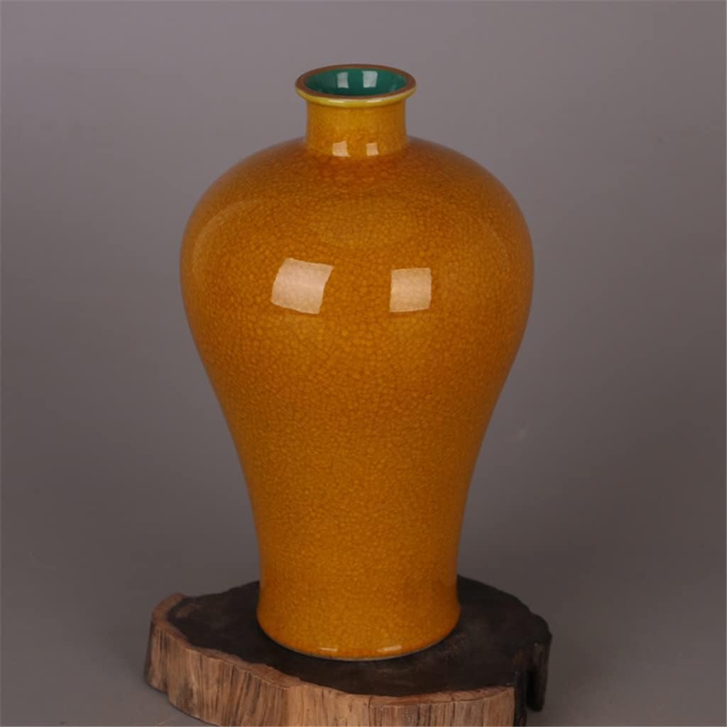 ZSEDP Jingdezhen Yellow Glaze Meiping Vase Antique Vase Collection Home Furnishings