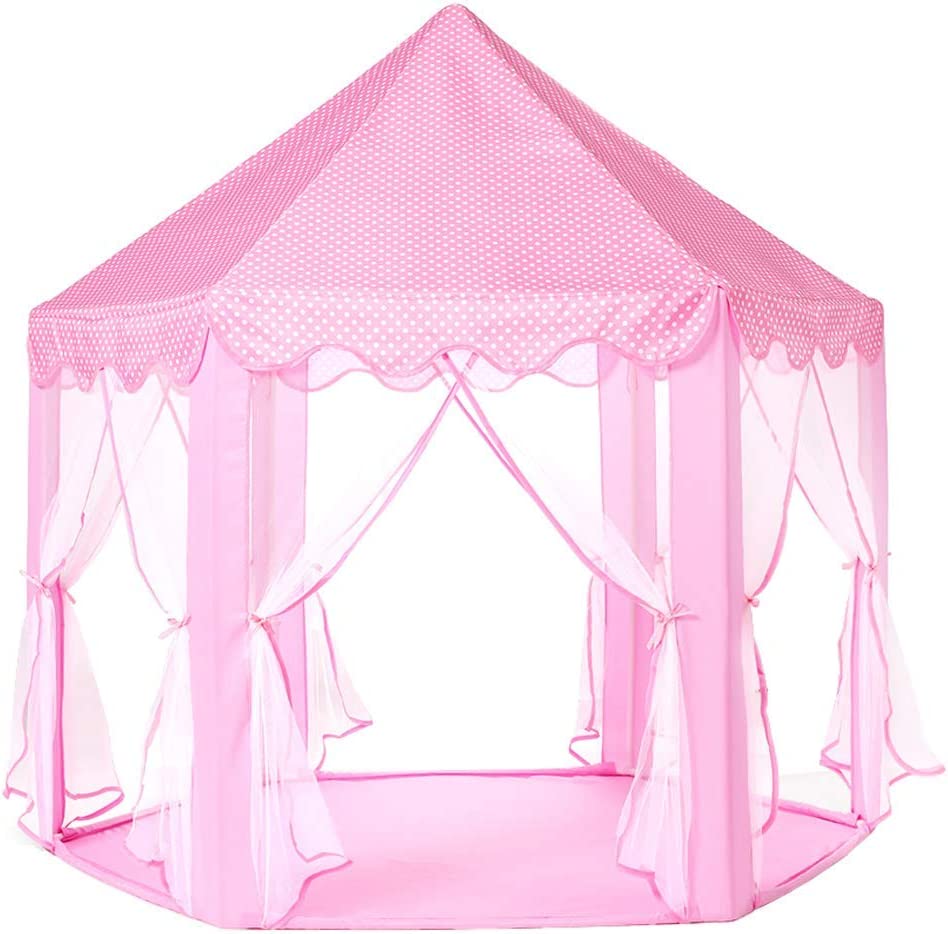Monobeach Princess Tent Girls Large Playhouse Kids Castle Play Tent with Star Lights Toy for Children Indoor and Outdoor Games, 55'' x 53'' (DxH)