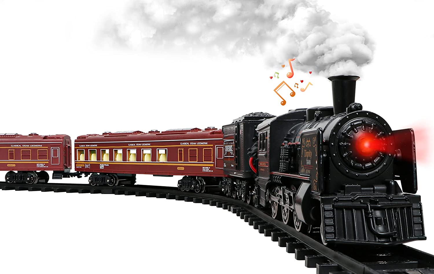 Hot Bee Model Train Set for Boys - Metal Alloy Electric Trains w/Steam Locomotive,Passenger Carriages & Tracks,Train Toys w/Smoke,Sounds & Lights,Christmas Toys for 3 4 5 6 7+ Years Old Kids