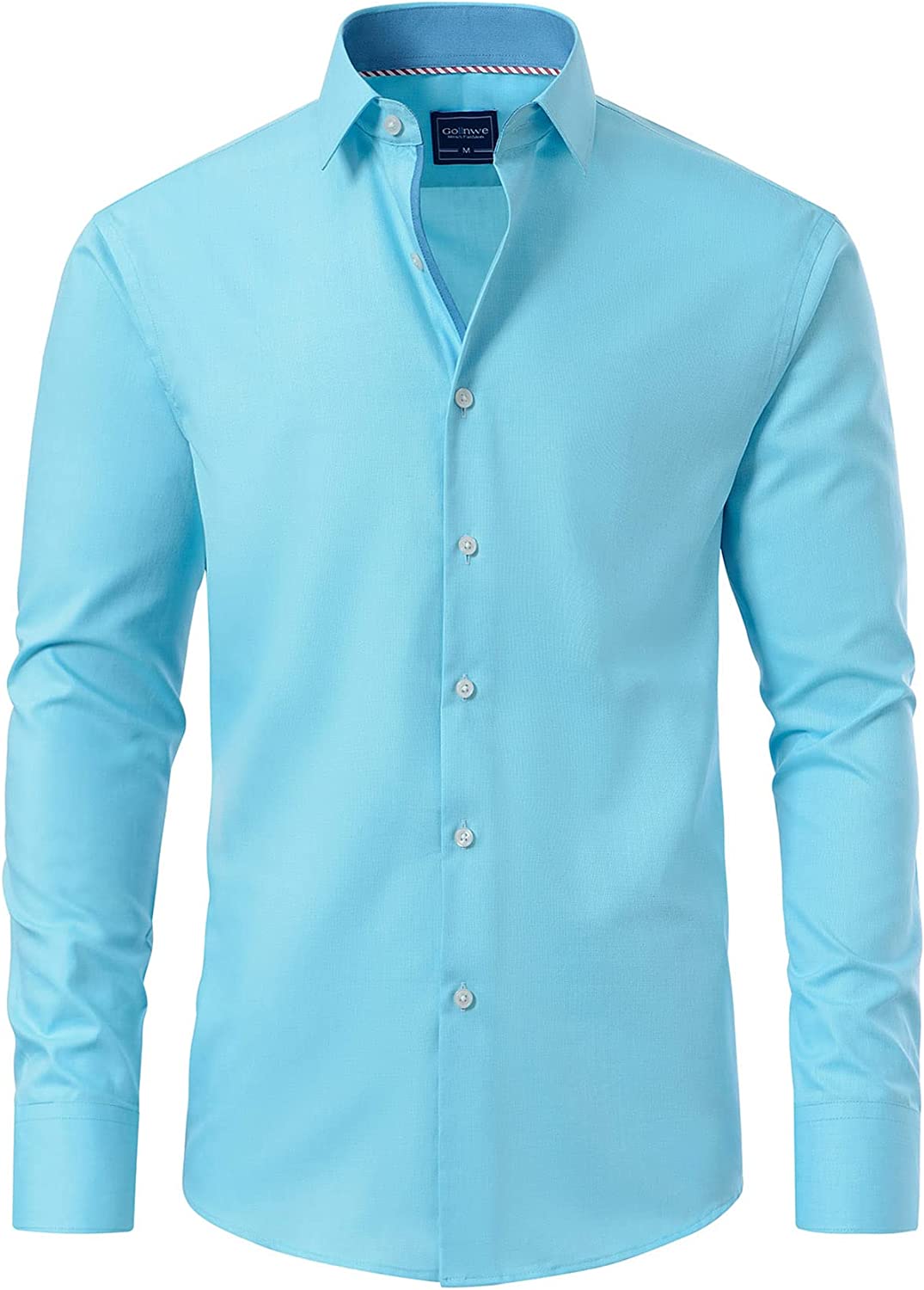 Gollnwe Men's Long Sleeve Slim Fit Casual Shirts Contrast Collar and Convertible Cuffs Dress Shirt
