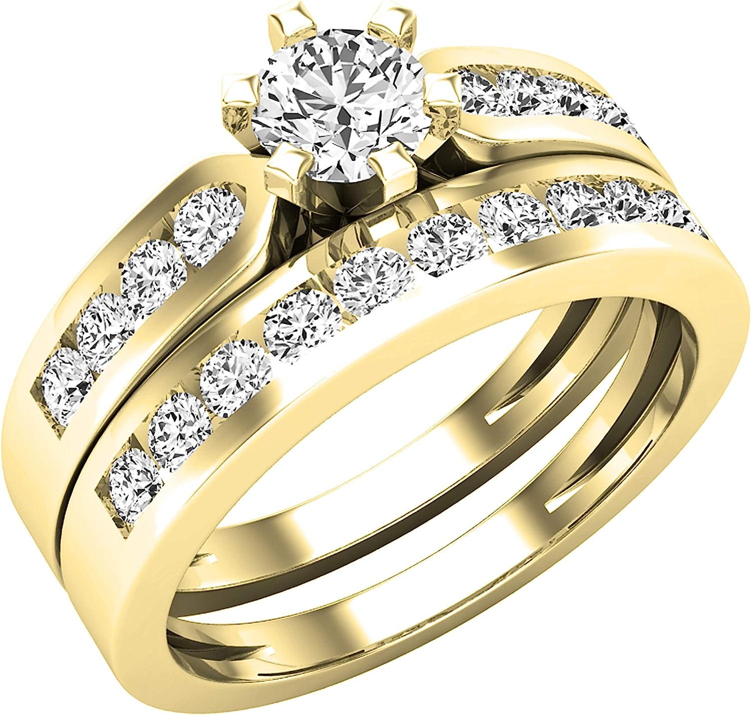 Dazzlingrock Collection Round White Diamond Solitaire Style Tapered Shank Wedding Ring Set for Her (0.95 ctw, Color I-J, Clarity I1-I3) in Gold