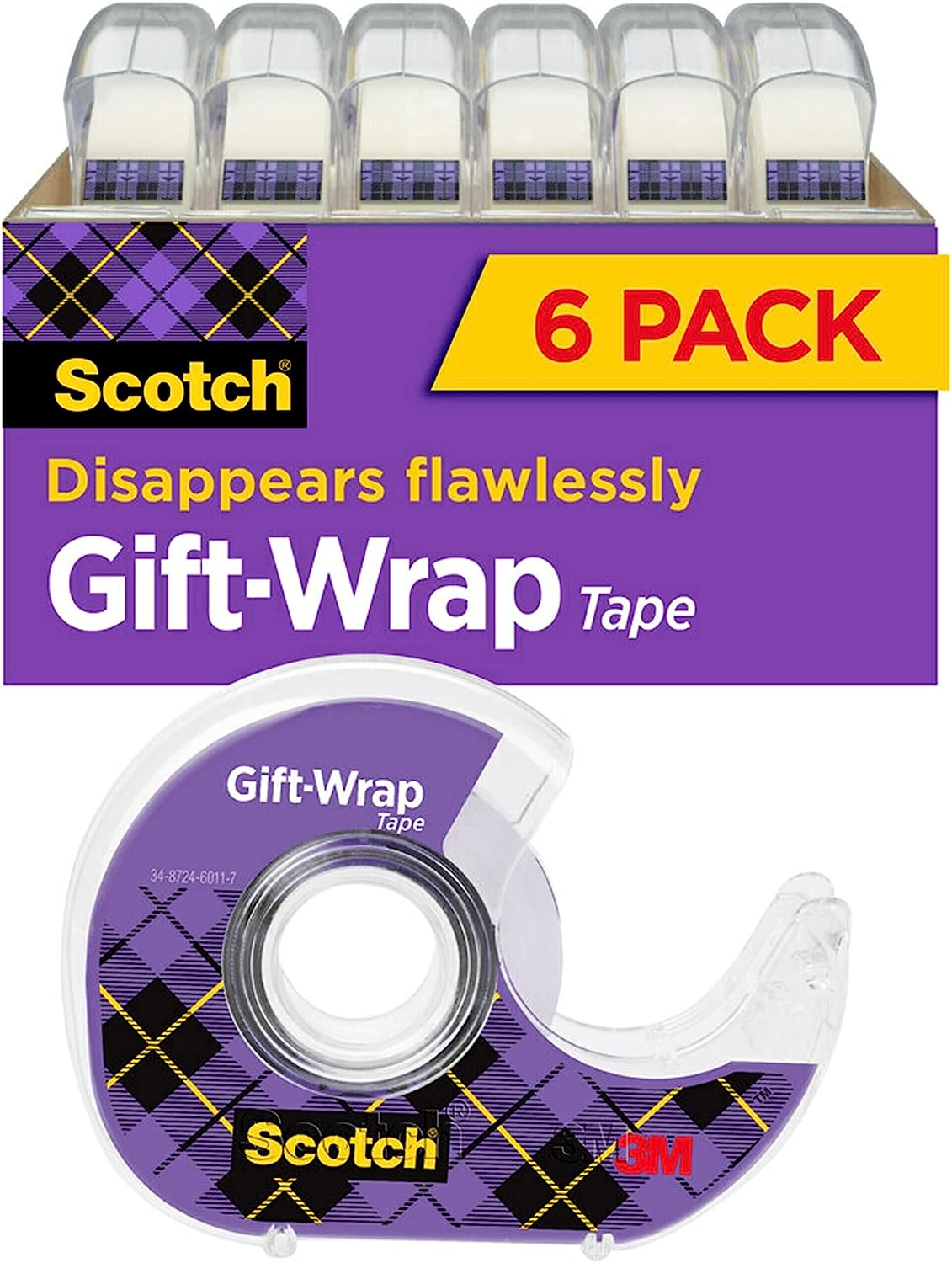 Scotch Gift Wrap Tape, 6 Rolls, The Go-To Tape for the Holidays, 3/4 x 650 Inches, Dispensered (615-GW)