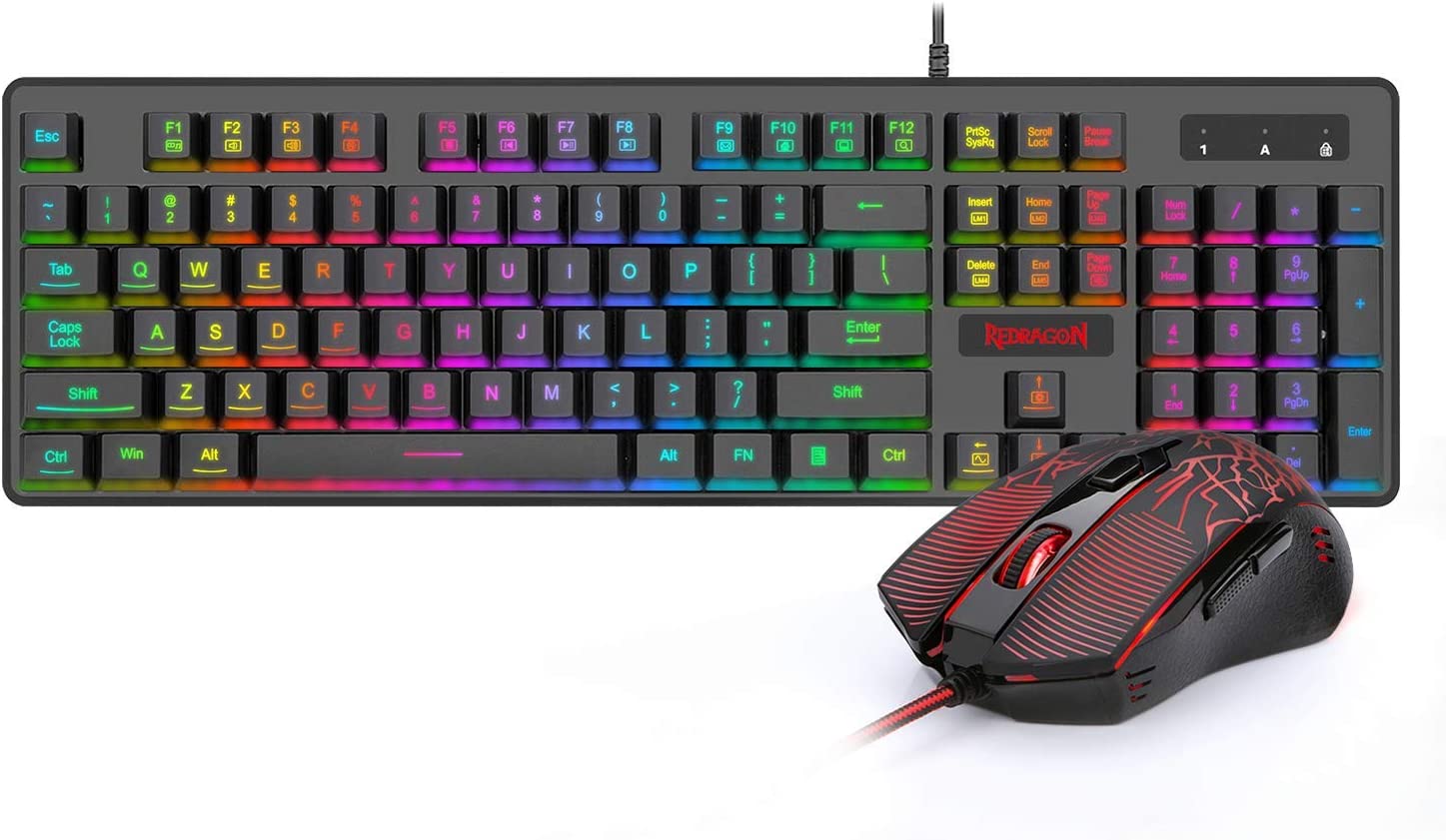Redragon S107 Gaming Keyboard and Mouse Combo Wired Mechanical Feel RGB LED Backlit Keyboard 3200 DPI Gaming Mouse for Windows PC (Black)
